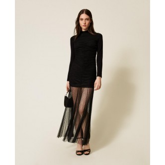 Abito lungo in maglia e tulle