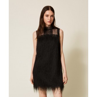 Abito corto con frange e tulle